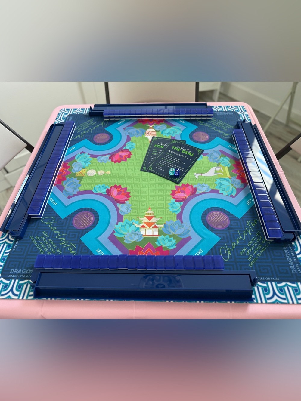 Blue and Pink Decorative Mahjong Game Set - Jonathan Adler complete with mat